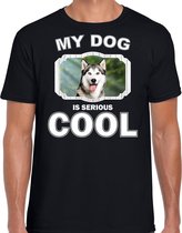 Husky honden t-shirt my dog is serious cool zwart - heren - siberische Huskys liefhebber cadeau shirt S