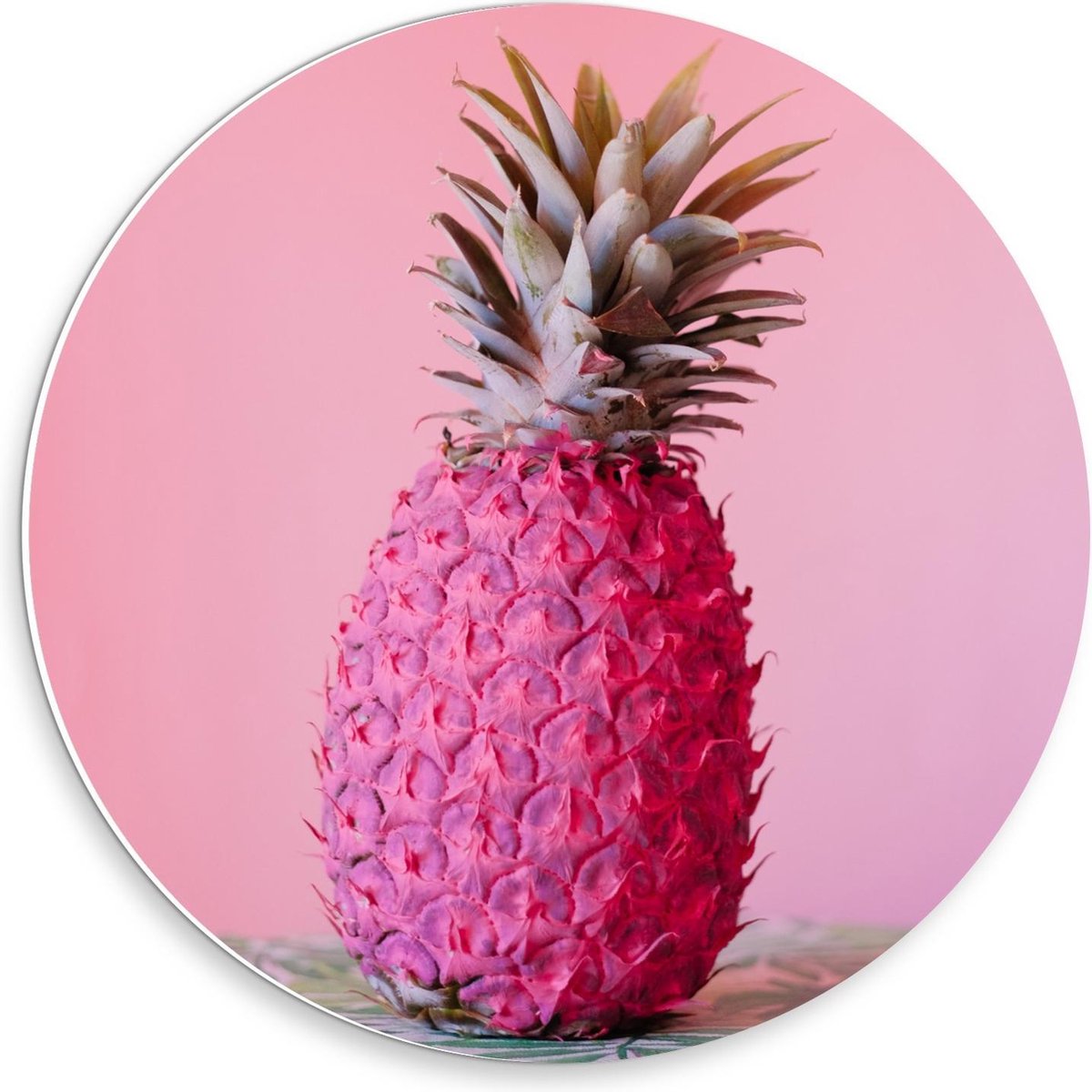 KuijsFotoprint - Schilderij - Ananas Met Achtergrond Blaadjestafel - Groen En Roze - 30 X 30 Cm