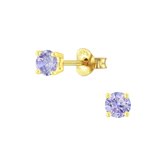 Joy|S - Zilveren 4 mm rond oorbellen - zirkonia lavendel - 14k goudplating