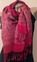 Dames lange sjaal met print donkerrood 172cm/72cm
