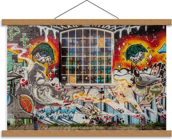 Schoolplaat – Graffiti op Oud Gebouw   - 60x40cm Foto op Textielposter (Wanddecoratie op Schoolplaat)