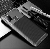 MM&A Carbon Fiber TPU Back Cover Case Hoesje voor Samsung Galaxy A21s – Zachte Plastic - Siliconen – Geborsteld – Soft Case - Flexibel – Zwart
