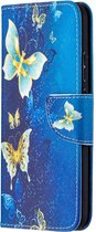 Goud blauw vlinder agenda wallet book case hoesje Nokia 3.4