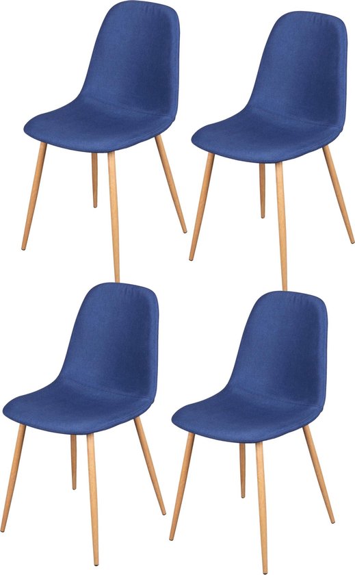 Eetkamerstoel Alya – jeans blauw – houten poten - set van 4 stoelen -  moderne stoel | bol.com
