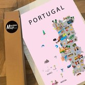 Kaart van Portugal | B2 poster | 50x70 cm | Roze | Maison Maps