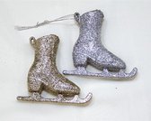 Kerstboom decoratie - schaats als hanger 8x8cm - Kersthanger - Goud & zilver - glitters - 6 stuks