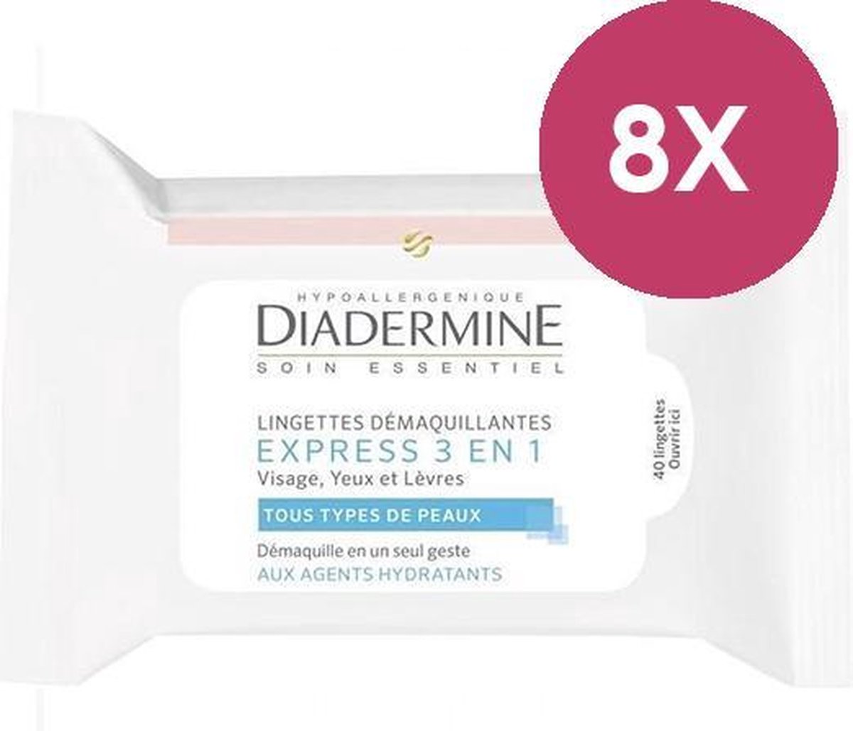 Acheter Diadermine Lingettes démaquillantes Express 3en1, 40 lingettes