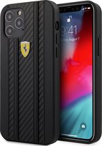 Zwart hoesje Ferrari - Backcover - iPhone 12 - 12 Pro - Carbon Stripes