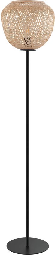 EGLO Dembleby Vloerlamp - Staande lamp - E27 - 150 cm - natuur/hout - Zwart