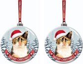 Set van 2x stuks kerstversiering glazen kerstballen lapjes kat/poes 7 cm