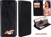 EmpX.nl Samsung Galaxy A20/30 Zwart Magneet Sluiting Boekhoesje | Portemonnee Book Case | Flip Cover Hoesje | Met Multi Stand Functie | Kaarthouder Card Case | Beschermhoes Sleeve | Met Pasje