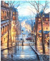 Streets of Paris - Schilderen op nummer - verven op nummer - kleuren op nummer - hobby pakket - paint by number - hobbypakket - 50x40cm - los canvasdoek