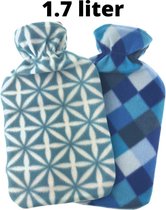 Orange85 Warmwaterkruik - Met Hoes - 2 Stuks - Kruik - Kruikenzak -  Zacht materiaal - Blauw en Wit - 1.7L - Polyester - Warmwaterzak