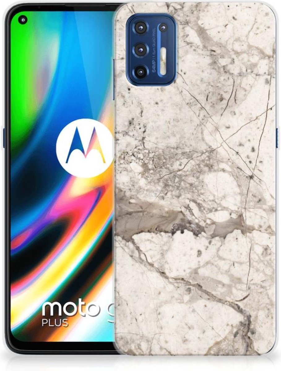 Motorola Moto G9 Plus TPU Siliconen Hoesje Marmer Beige