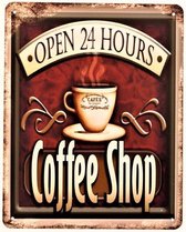 2D bord "Coffee shop Open 24 hours" 25x20cm