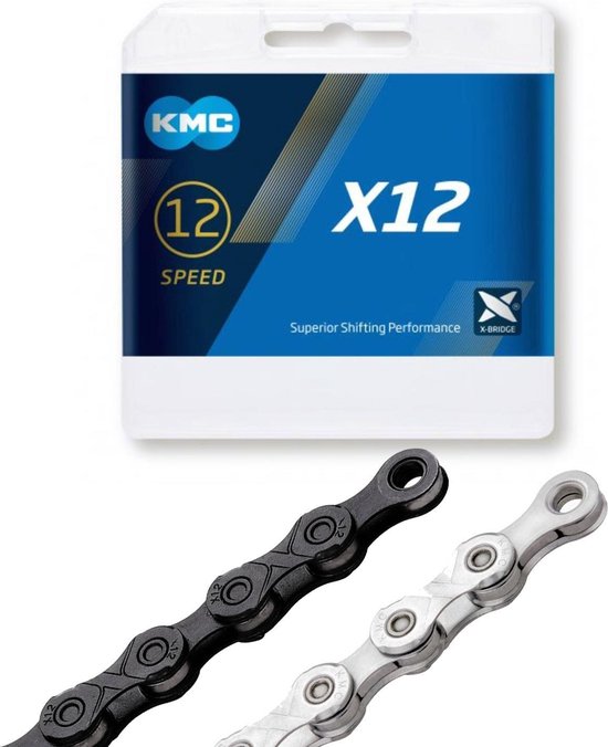 Chaîne De Vélo KMC X12 Noir - 12 Vitesses, 126 Maillons, Compatible Shimano - Neuf Sous Emballage