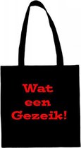 Shopper met opdruk “Wat een gezeik” Zwarte tas met rode opdruk.