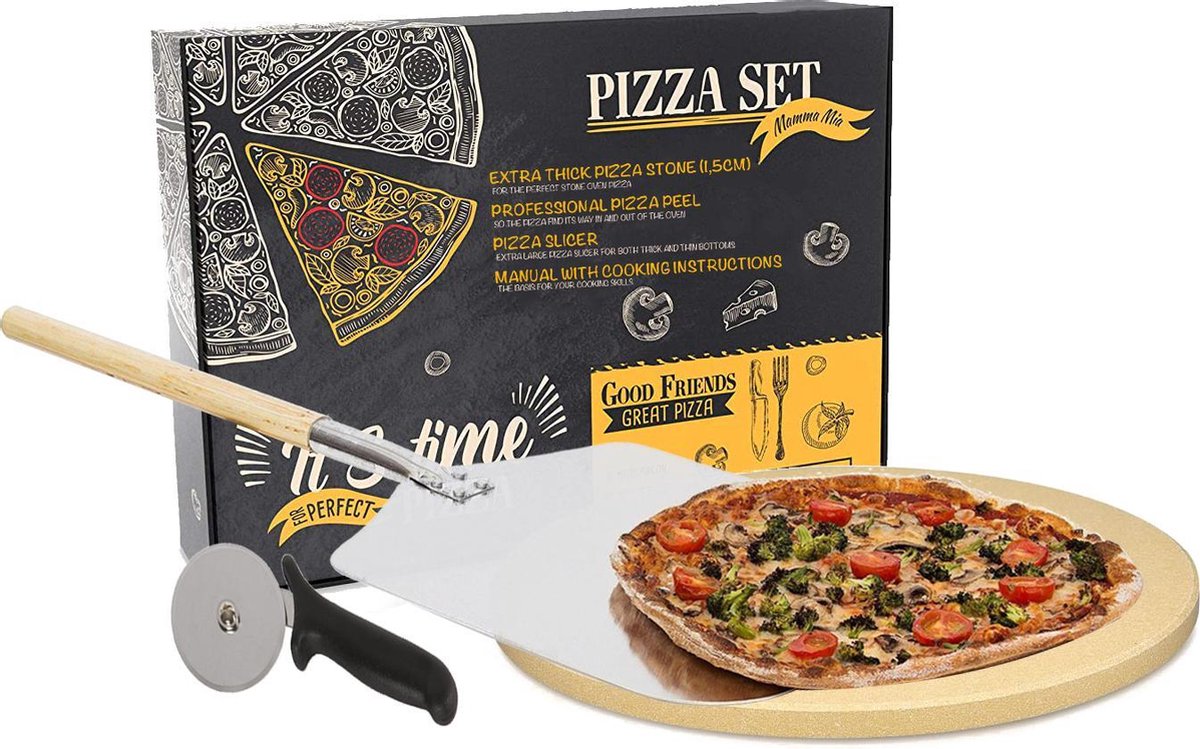 IMPAQT Pizza set - Extra dikkePizzasteen, luxe pizzaschep en pizzasnijder