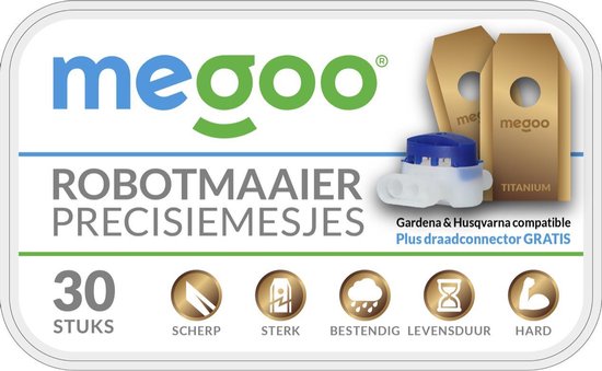 Mesjes voor Gardena robotmaaier - Husqvarna automower - 30st - titanium - plastic box + CONNECTOR van GARDENA — afbeelding 5