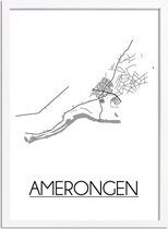 Amerongen Plattegrond poster A3 + Fotolijst Wit (29,7x42cm) - DesignClaud