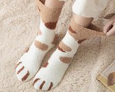 Warme dames sokken - huissokken - zacht - wit / bruin - print kat - 36-40