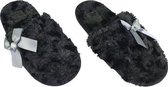 Pantoffels Slippers Met Grijze Boog - Zwart - Maat 37 - Pantoffels Dames – Pantoffels meisjes - Warme pantoffels – Sloffen - Sloffen dames – Sloffen meisjes – Winter - Kerst cadeau