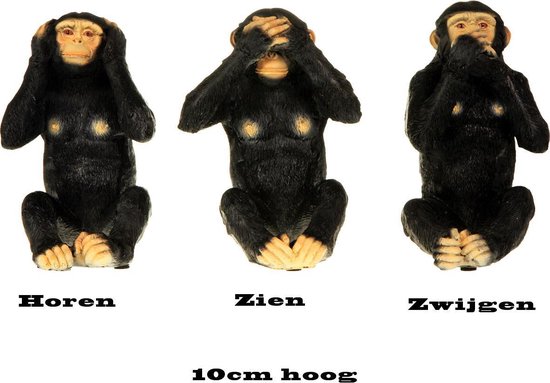 Horen, zien en zwijgen Aap set 10 cm. | bol.com
