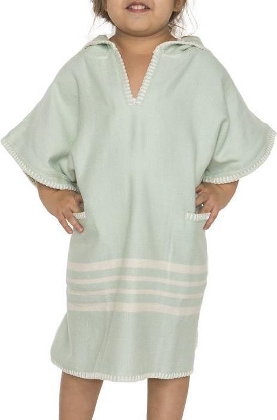 Kinder Strandponcho Hamam Mint - 8-9 jaar* - - jongens/meisjes/unisex pasvorm - poncho handdoek voor kinderen met capuchon - zwemponcho - badcape - badponcho