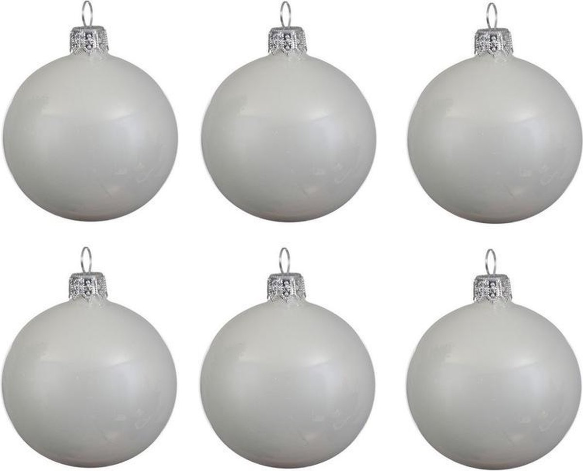 36x Winter witte glazen kerstballen 6 cm - Glans/glanzende - Kerstboomversiering winter wit