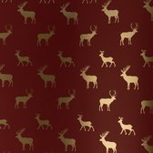 Cadeaupapier rollen - Inpakpapier - Inpakken - Kerst - Donker Rood met Gouden Rendieren (100 meter lang & 50 centimeter breed)
