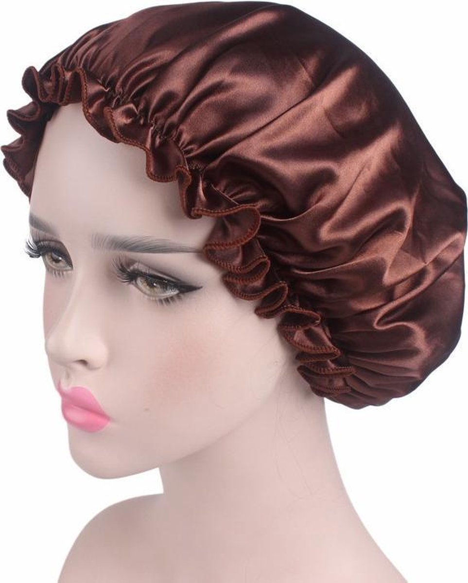 Slaapmuts - Haarverzorging - Dames slaapmuts - Soft Bonnet slaapmuts - Satijnen slaapmuts - Satijn bonnet - Bonnet - Nachtmuts - Sleep cap – Bruin - 976