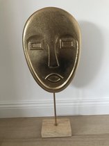 Masker goudkleurig (RVS) op standaard (hout)