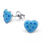 Aramat jewels ® - Kinder oorbellen hart dots 925 zilver blauw 8mm x 7mm