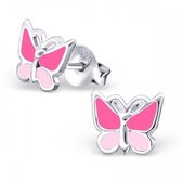 Aramat jewels ® - Kinder oorbellen vlinder roze 925 zilver 8mm x 7mm