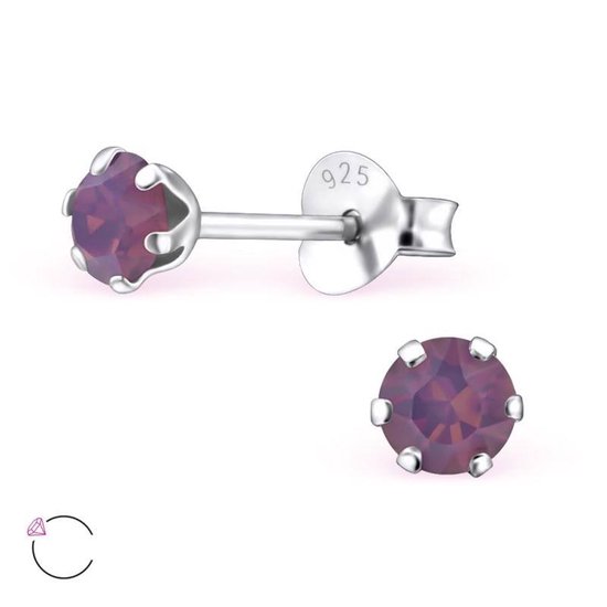 Aramat jewels ® - Kinder oorbellen rond swarovski elements kristal 925 zilver opaal cyclamen 4mm