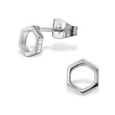 Aramat jewels ® - Aramat jewels oorbellen zweerknopjes zeshoek zilverkleurig staal 7mm