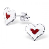Aramat jewels ® - 925 sterling zilveren oorbellen hart rood en wit