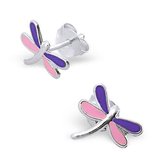 Aramat jewels ® - Kinder oorbellen libelle paars roze 925 zilver 8mm x 9mm