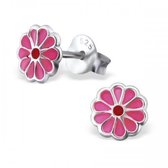 Meisjes zilveren oorbellen bloem - roze en rood
