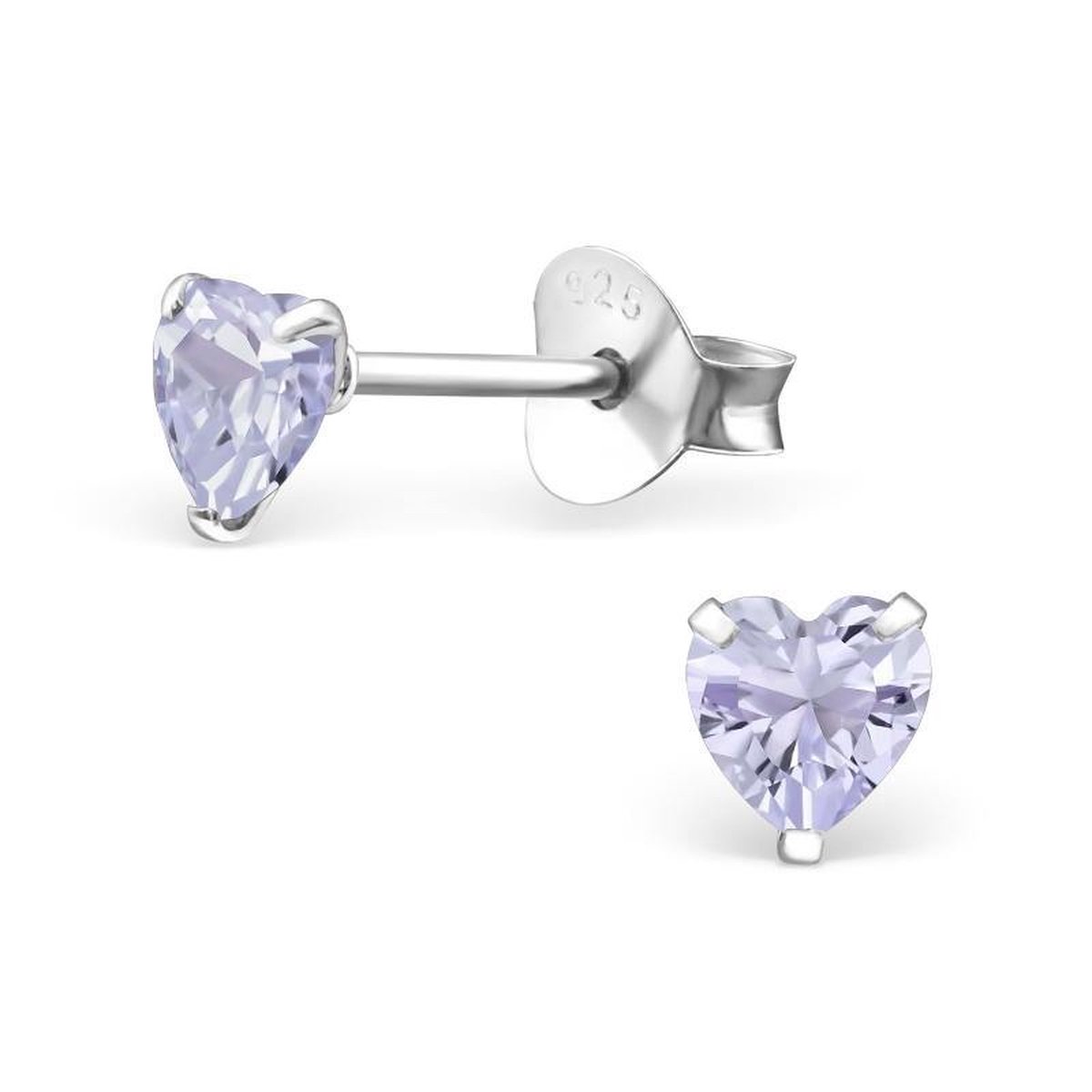 Aramat jewels ® - 925 sterling zilveren kinder oorbellen hart lila zirkonia 4mm
