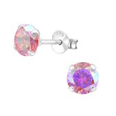 Aramat jewels ® - Ronde oorbellen met zirkonia 925 zilver ab roze 6mm