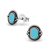 Aramat jewels ® - Zilveren bali oorbellen antiek look ovaal blauw 8mm