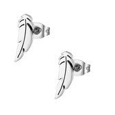 Aramat jewels ® - Zweerknopjes oorbellen veertje zilverkleurig chirurgisch staal 9mm x 3mm