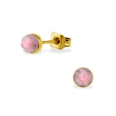 Aramat jewels ® - Zweerknopjes roze aardbeienkwarts chirurgisch staal goudkleurig 5mm