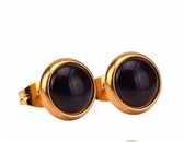 Aramat jewels ® - Oorbellen zweerknopjes zwart onyx goudkleurig chirurgisch staal 8mm