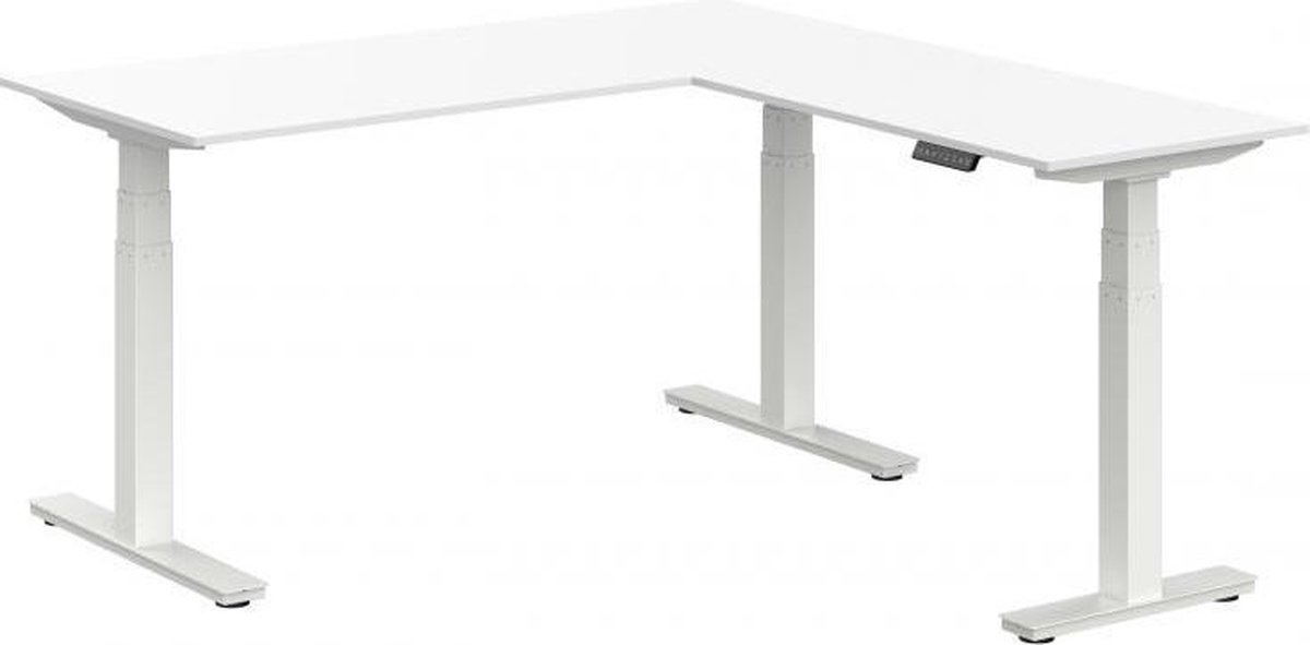 ABC Kantoormeubelen Elektrisch verstelbare zit-sta hoek opstelling Teez breed 180CM diep 160CM bladkleur Licht Eiken framekleur Aluminium (RAL9006) | NEN-EN527|TÜV Rheinland | Links Aluminium (RAL9006)/Licht Eiken