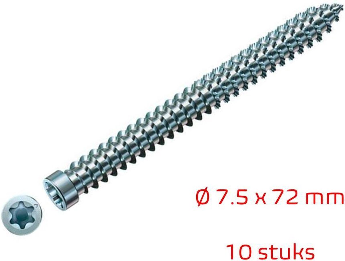 TQ4U kozijnschroef 7.5 x 72 mm | verzinkt | verzonken schroefkop T30 | 10 stuks