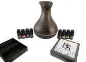 Aroma Diffuser tulp donkerbruin voor aromatherapie, etherische olie, geurverspreider, Inclusief 8 Etherische Oliën Set, Olie voor diffuser