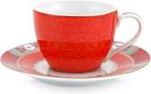 Pip Studio set 6 x Esspresso cup & saucer Blushing Birds red 120ml