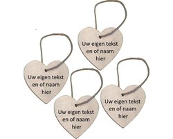 Houten hanger hart vormig - Gepersonaliseerd met uw eigen tekst - Set van 4 stuks - Valentijnsdag